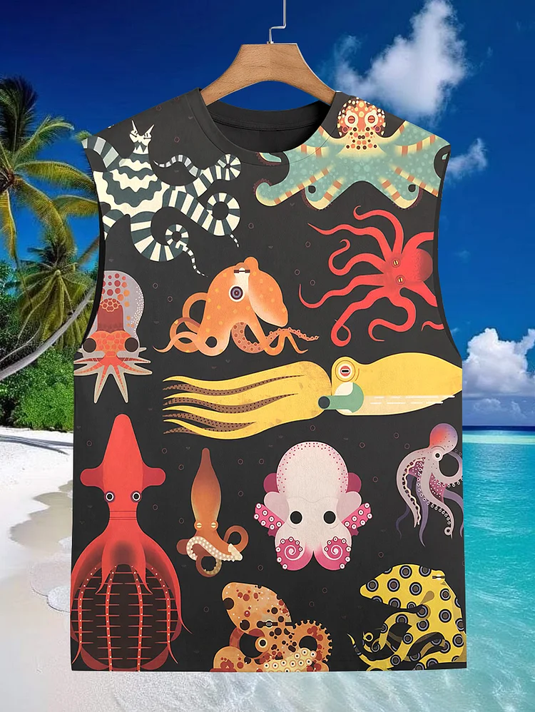 Men's Colorful Octopus Hawaii Vacation Print Tank Top