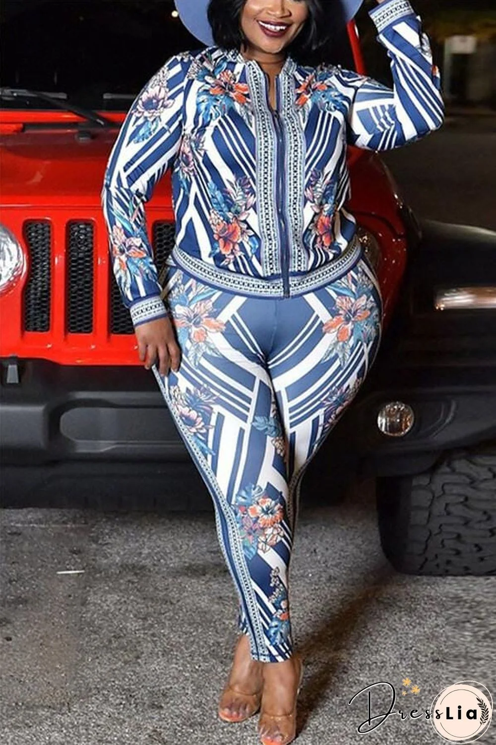 Sexy Print Split Joint Plus Size Set