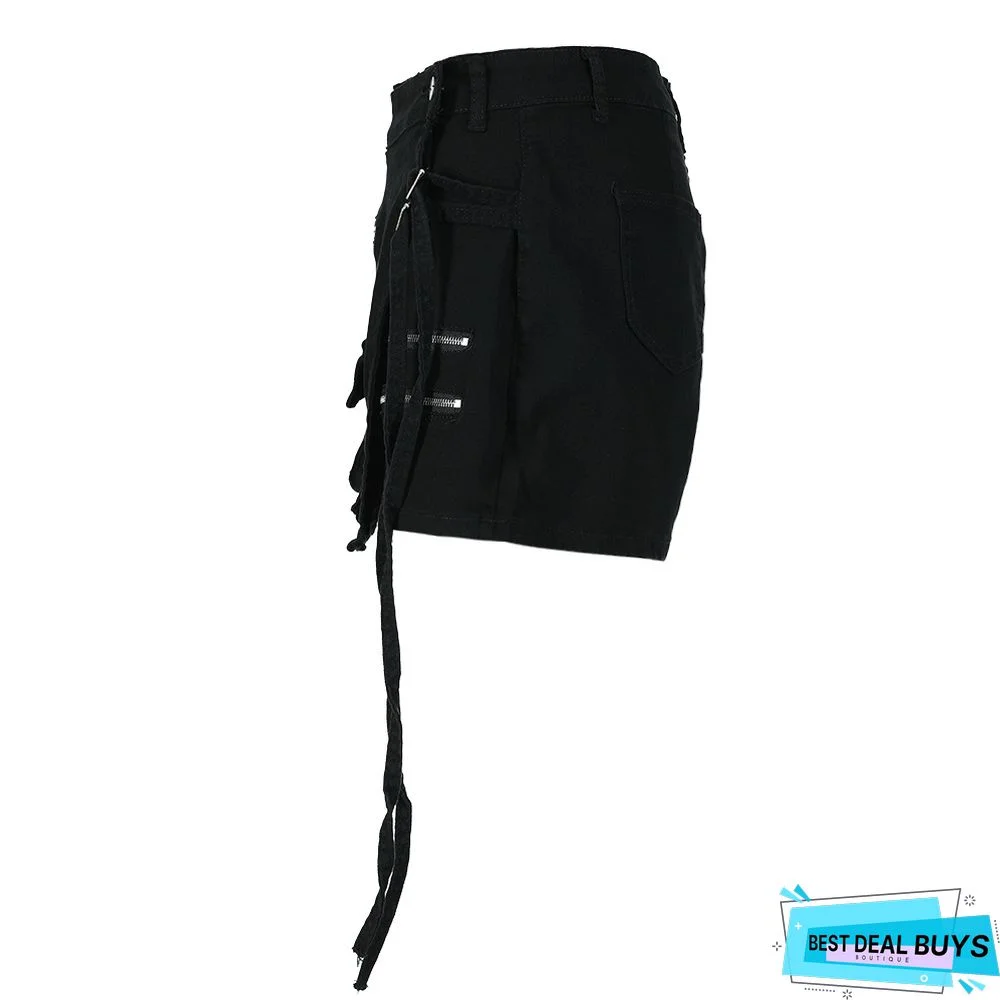 Trendy Cropped Multi Pocket Cargo Shorts Slim Waist Slim Fit Summer Loose Denim Shorts