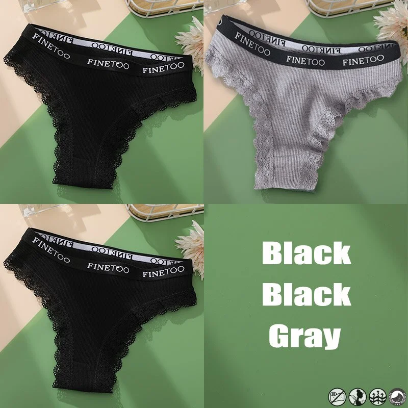 3PCS/Set Cotton Panties Brazilian Style Women Underwear Lace Sexy Lingerie for Female Underpants Thong Panties Briefs Intimates