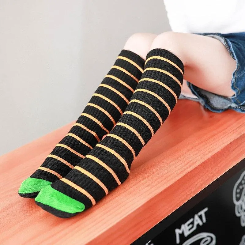 YWHUANSEN 1 Pair Spring Autumn Cute Knee Socks Girls Fashion Striped Children Long Socks Soft Cotton Kinderen Sokken High Socks