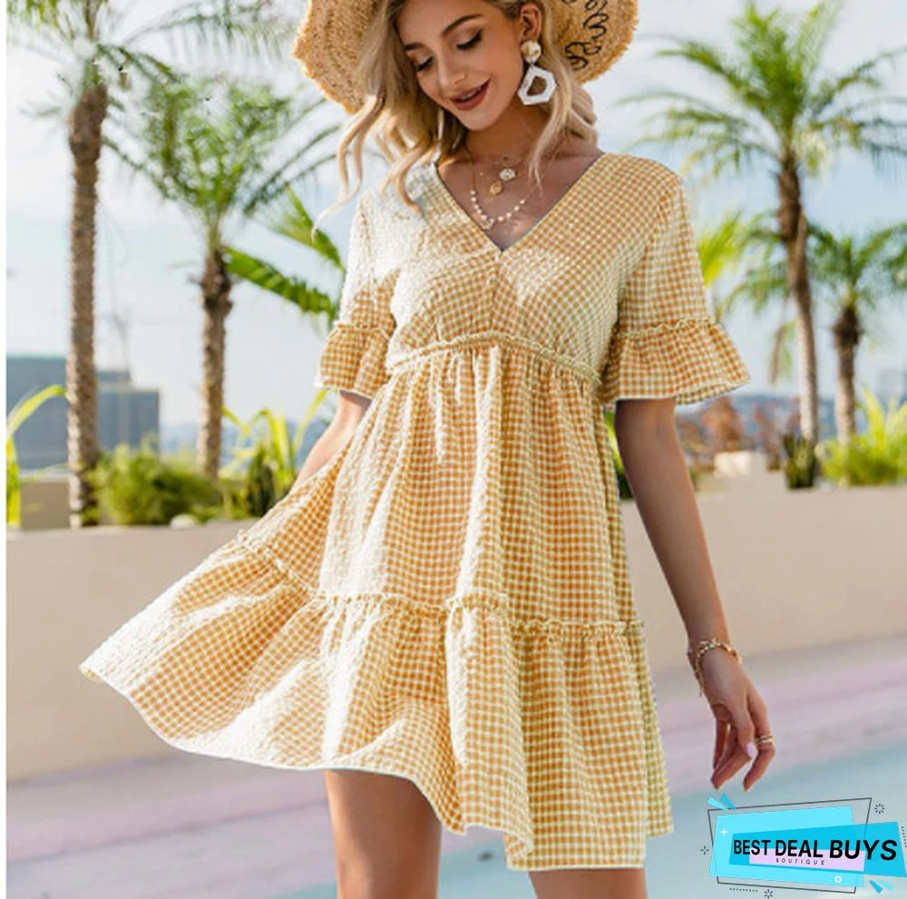 V-Neck Tie Loose Fashion Dress