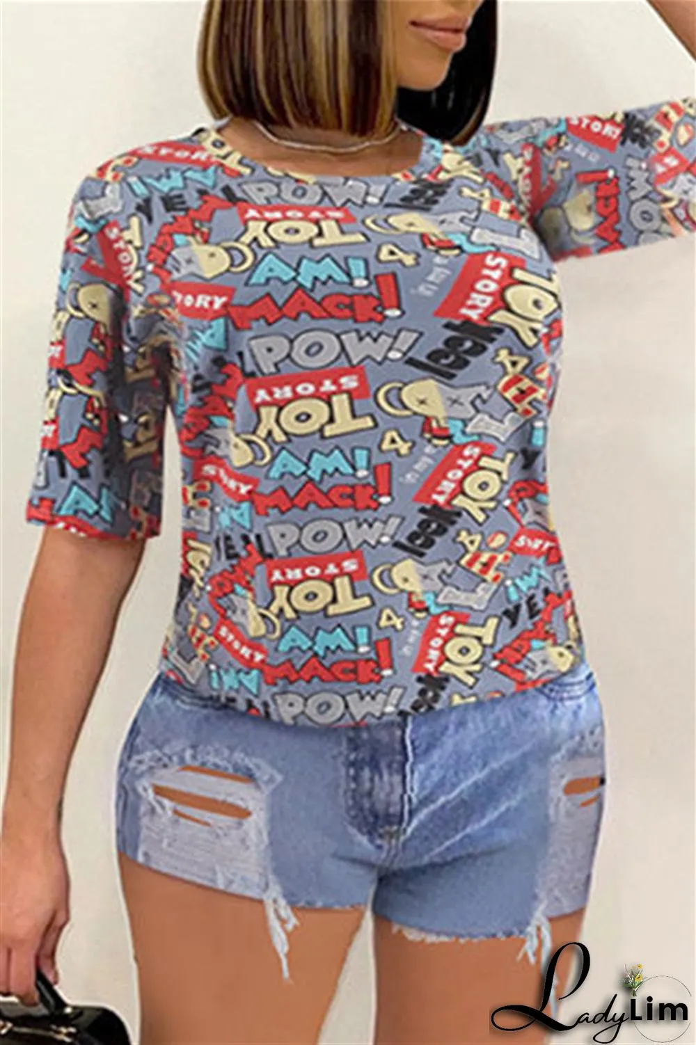 Yellow Fashion Casual Print Basic O Neck T-Shirts