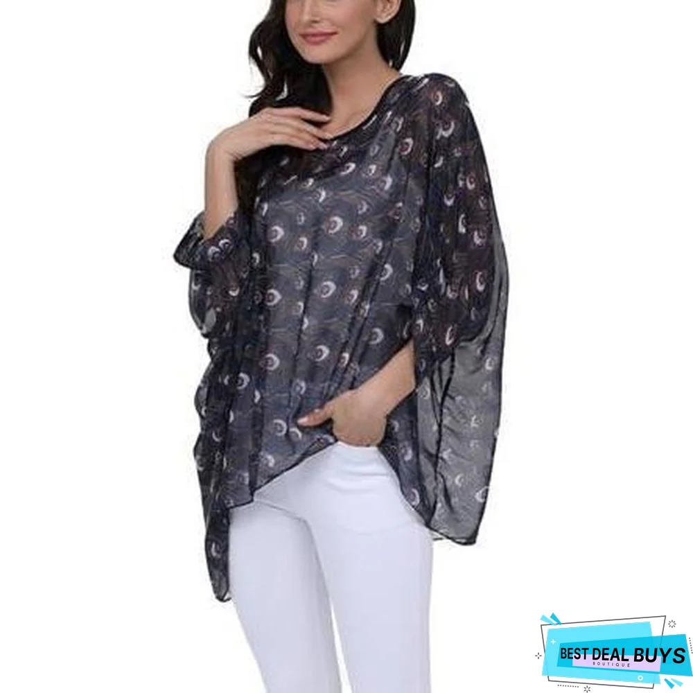 Plus Size Women Chiffon Blouse Shirt Batwing Sleeve Tops Blouses