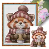 (Stamped/Counted) Red Panda Drinking Coffee-14CT Cross Stitch 19*22cm/7.48*8.66in