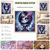 Purple Rose Gothic Girl Full 11CT Printed Cross Stitch Kits Adults 40x40cm