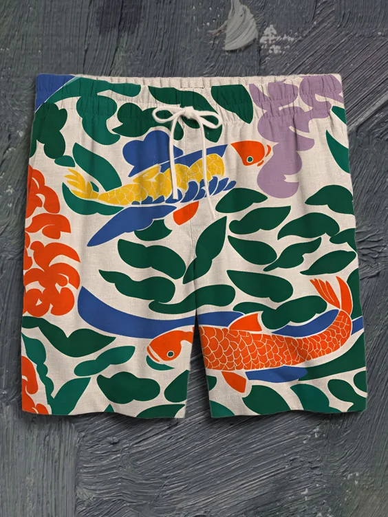Men's Goldfish Vacation Style Print Casual Shorts
