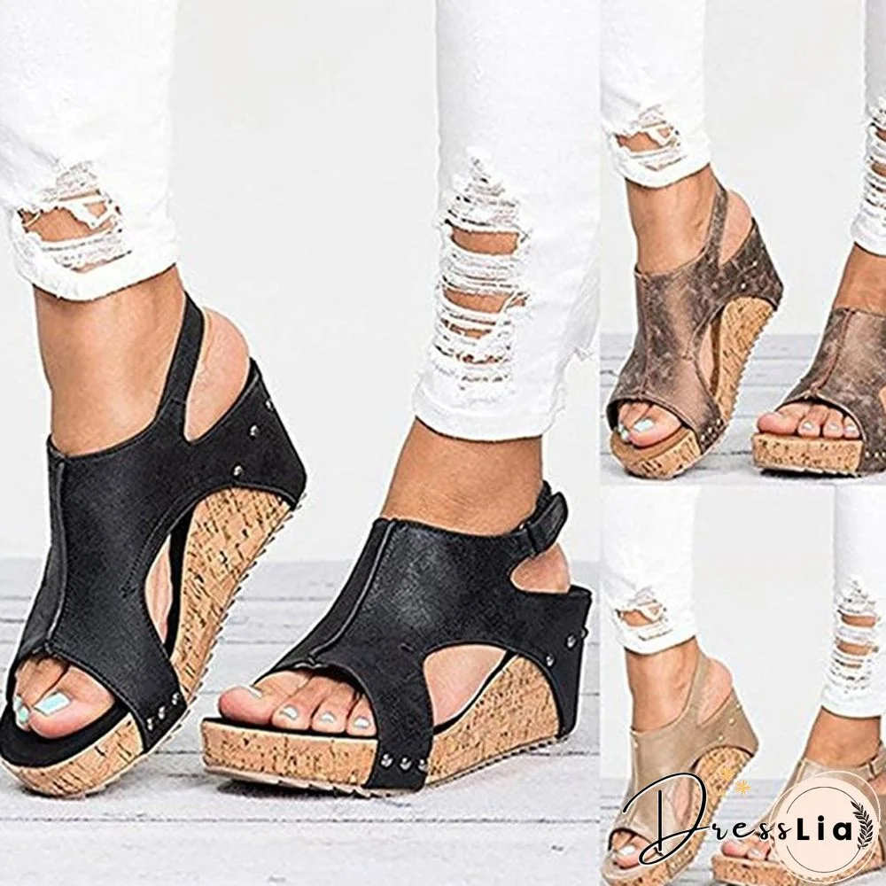 Women's Sandals Peep Toe PU Belt Buckle Blocking Hook-Loop Fashion Wedges Sandals Summer Shoes Heel Sandal Arashi