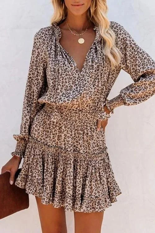 Ruffled Leopard Print Mini Dress