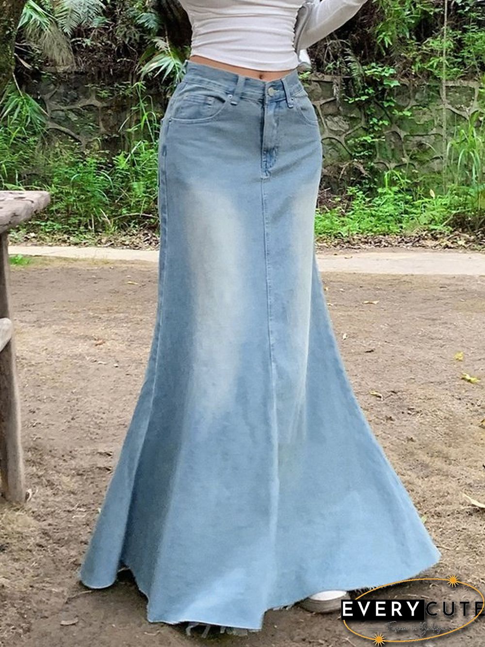 Vintage Distressed Mermaid Denim Skirt