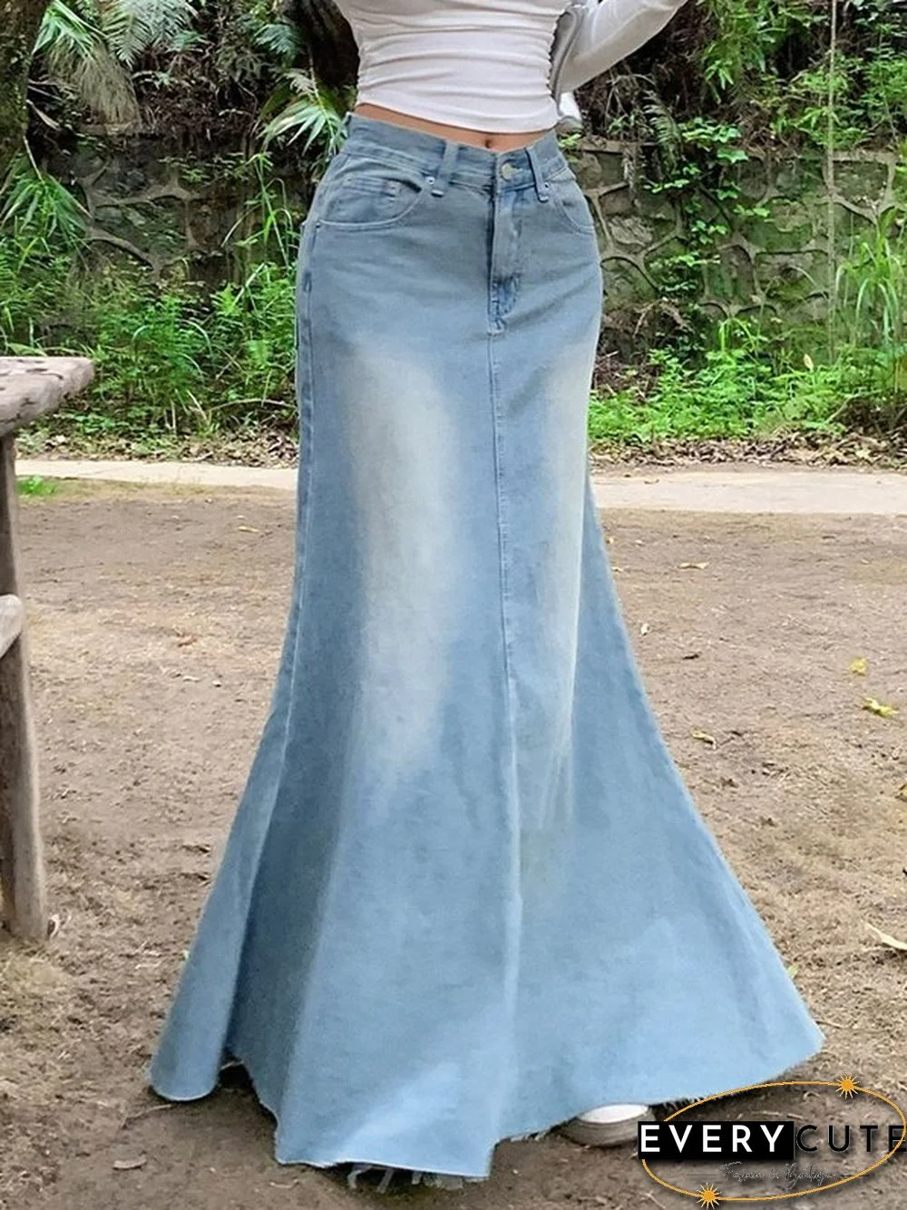 Vintage Distressed Mermaid Denim Skirt