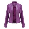 Slim-fit Stand-collar Leather Jacket Woman Biker Jacket