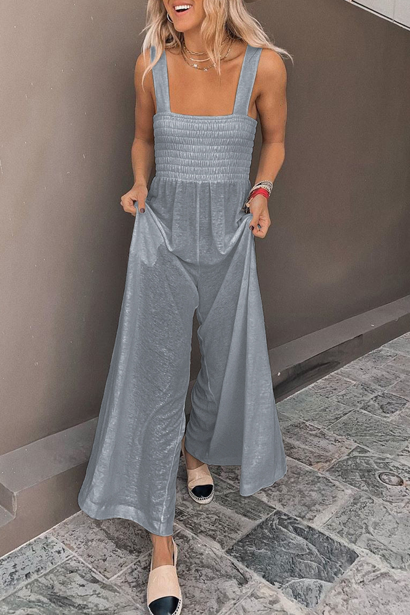 Solid Color Sleeveless Wide Leg Jumpsuit