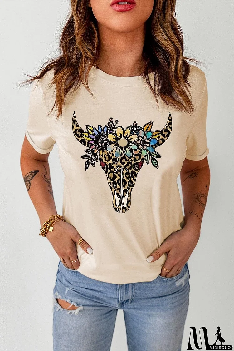 Graphic Cuffed Short Sleeve Crewneck Tee