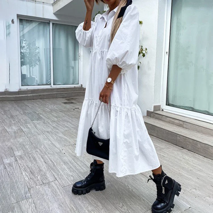 Simple Solid Color Loose Shirt Doll Dress White Dresses