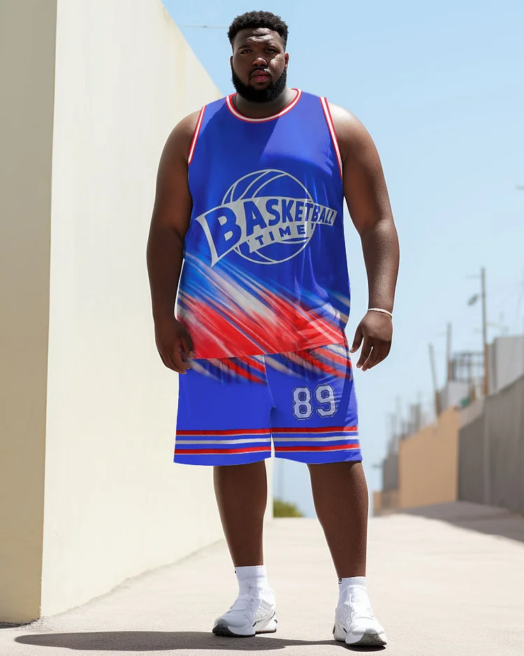 Men's Plus Size Basketball Time Graffiti Vest Sports Two-Piece Set