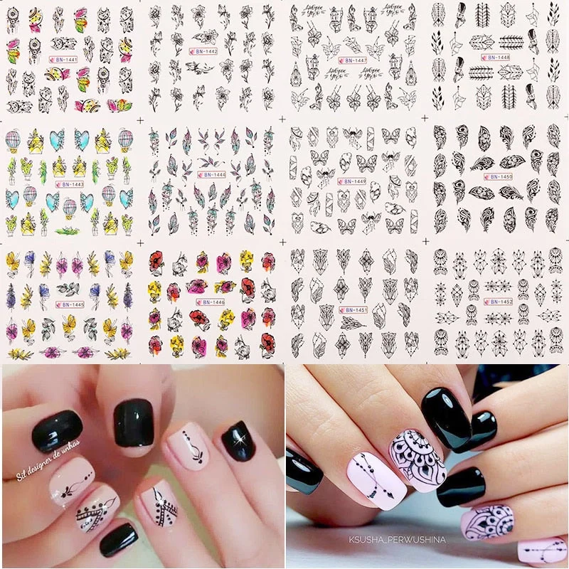 12pcs Valentines Love Letter Water Decals Flower Sliders Nail Stickers for Manicure Nail Art Decoration Transfer Water Sticker-Nail Inspo