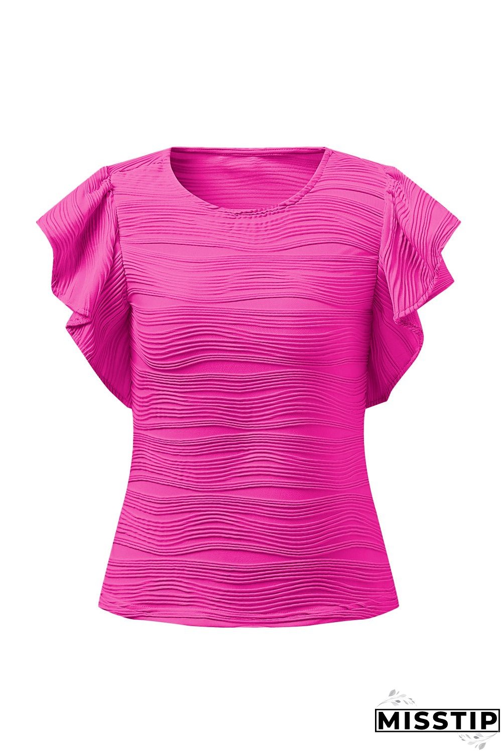 Textured Round Neck Cap Sleeve Top