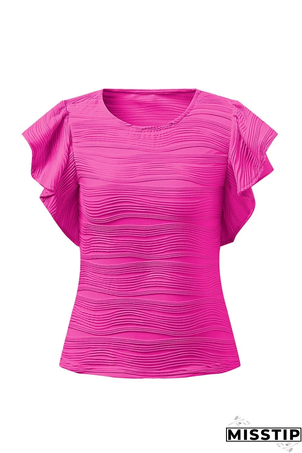 Textured Round Neck Cap Sleeve Top