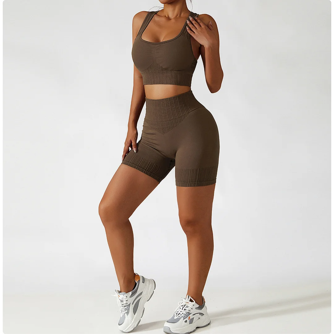 Custom Women's Sport Suit Gym Tights Yoga Set Fitness Shorts High Waist Leggings Sports Bra Seamless Running Workout Sets