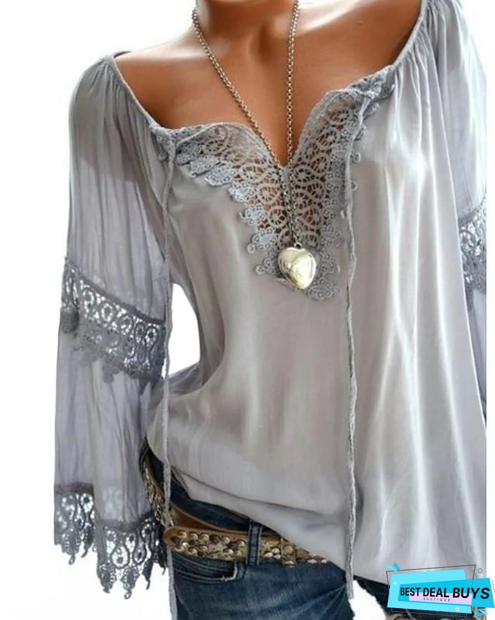 Women's Plus Size Blouse Shirt Color Block Geometric Sexy Long Sleeve Lace Fashion Hollow V Neck Tops Basic Top White Black Red-804