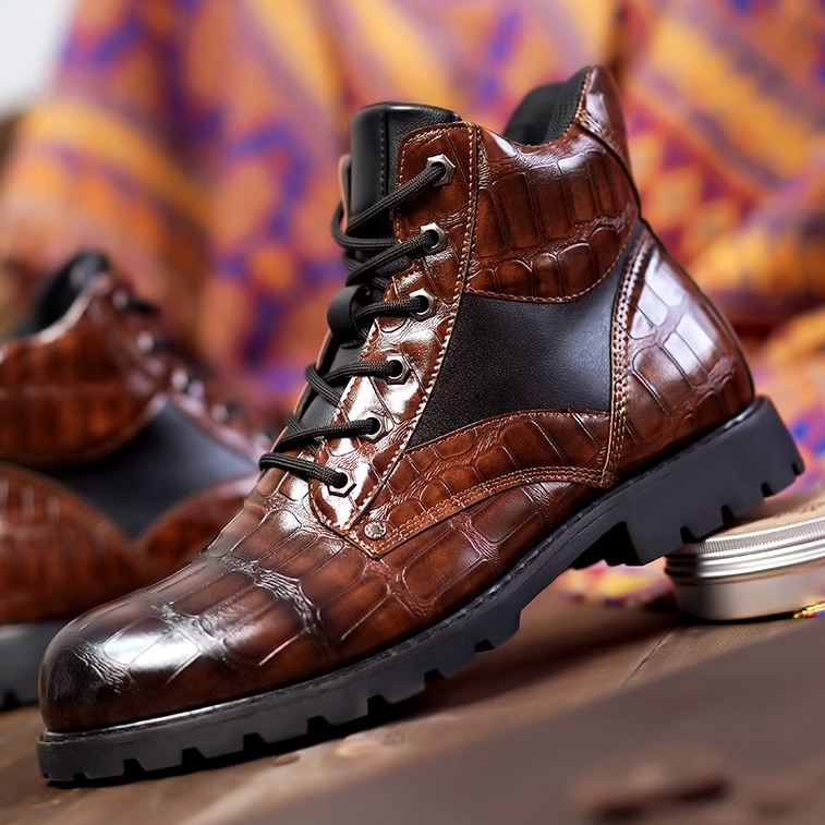 Men's Leather Luxury Vintage Crocodile Pattern Waterproof Martin Boots | ARKGET