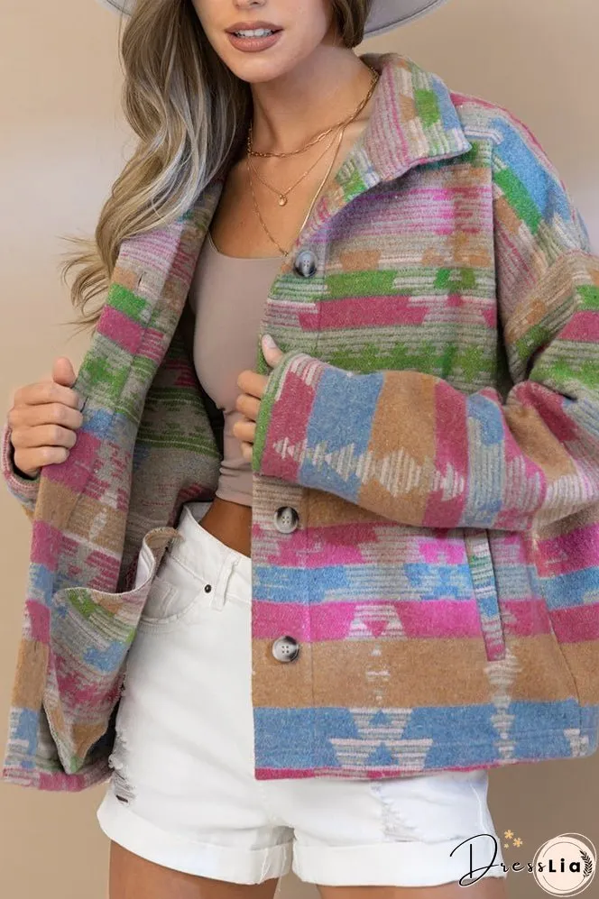 Lapel Button Up Aztec Jacket Winter Outfits Coat