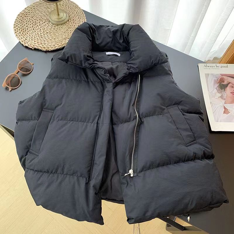 Women Sleeveless Stand-up Collar Solid Color Puffer Vest Coats