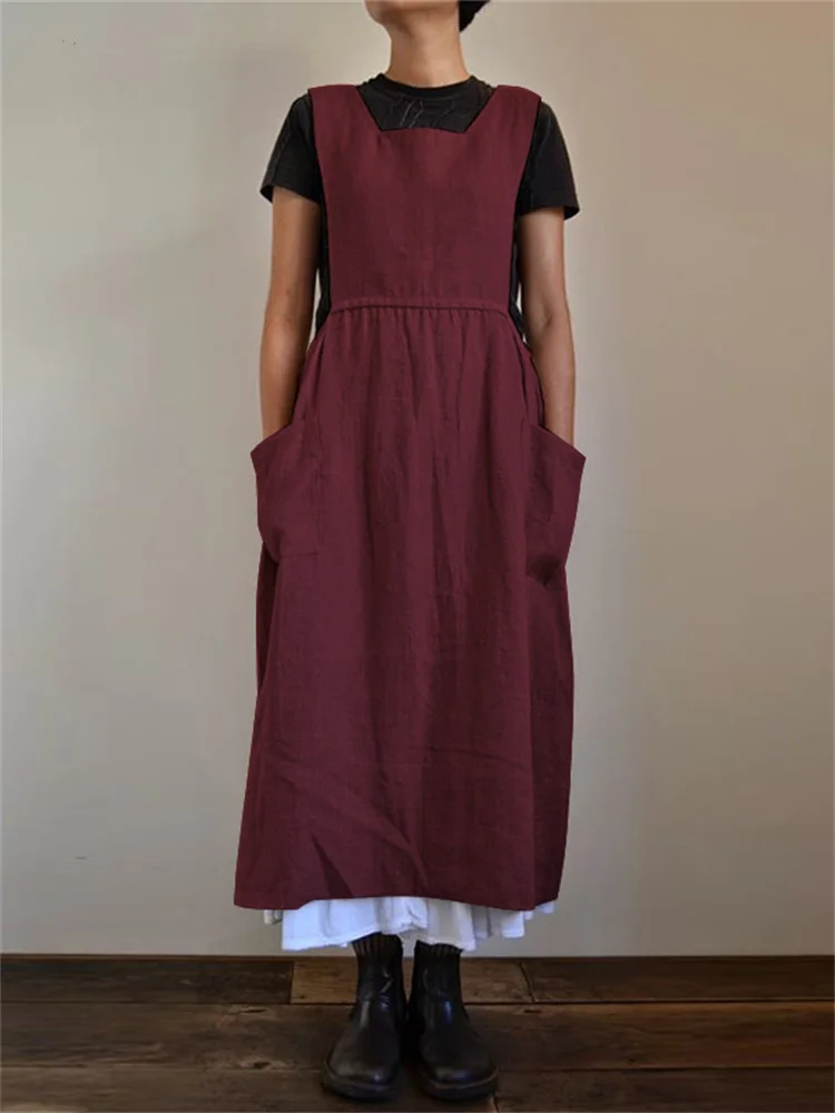 VChics Blend Apron Dress With Pockets