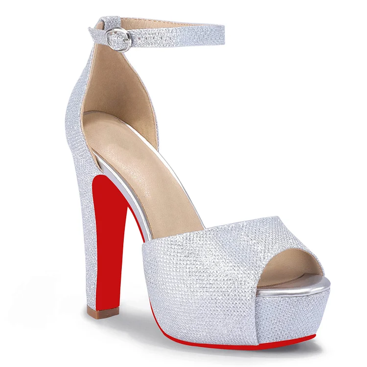 125mm Red Bottom Sky High Heels Party Peep Toe Platform Ankle Strap Pumps Chunky High Heels Dress Sandals VOCOSI VOCOSI