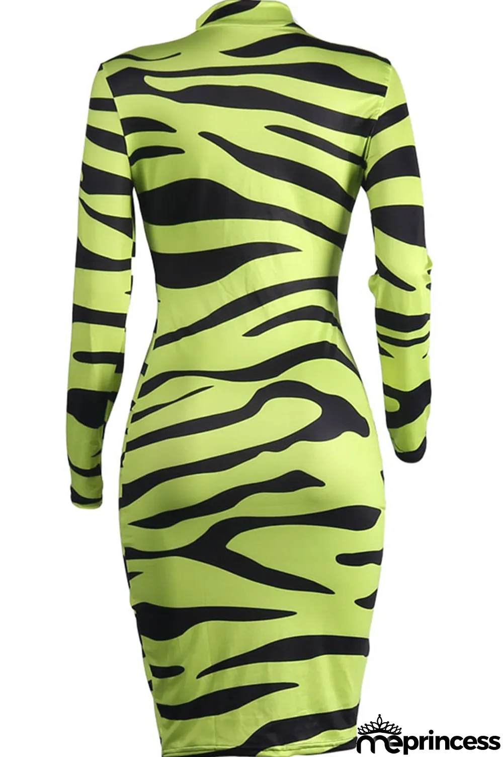 Yellow Polyester Fashion Sexy Long Sleeves V Neck Sheath Mini Print zebra Dresses