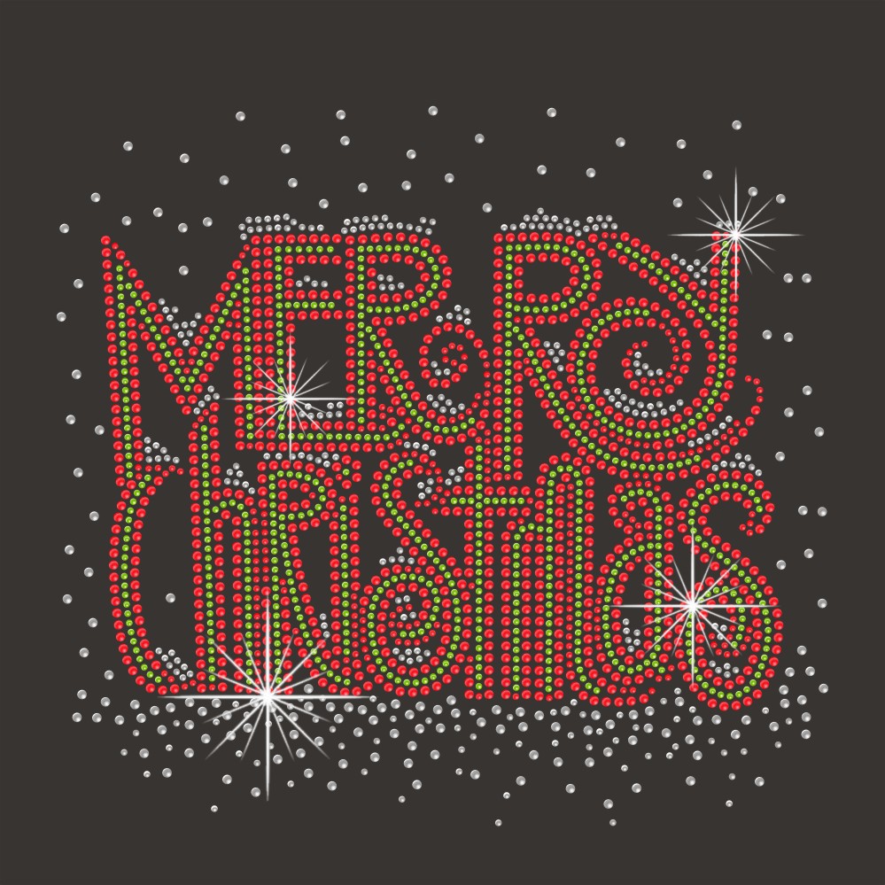Colorful hot fix rhinestone merry christmas iron on heat transfers for t shirt