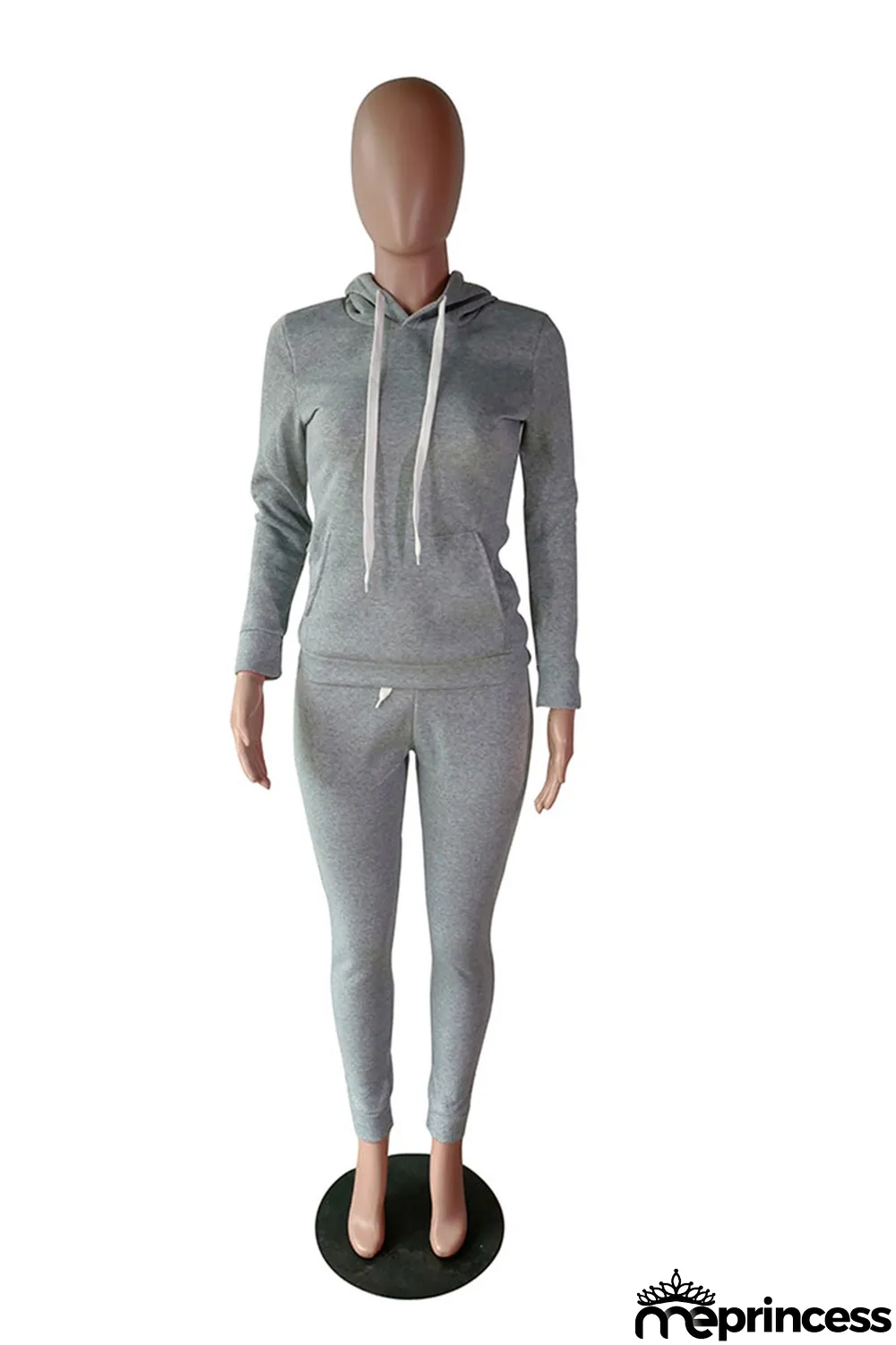 Grey Casual Solid Hooded Collar Plus Size