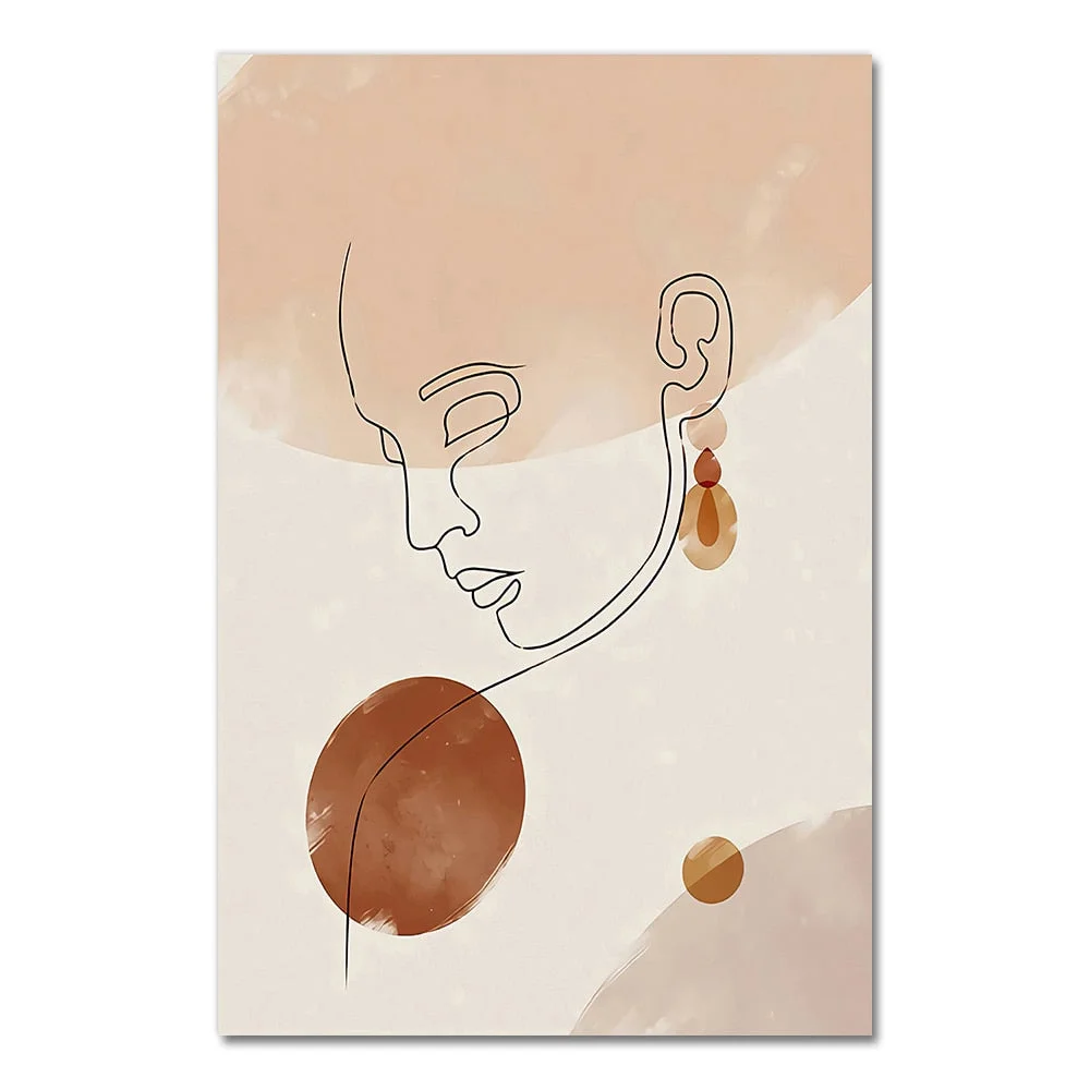 Abstract Woman Face Line Drawing Print Boho Wall Decor Terracotta Minimalist Poster Wall Art Canvas Painting Pictures Home Decor
