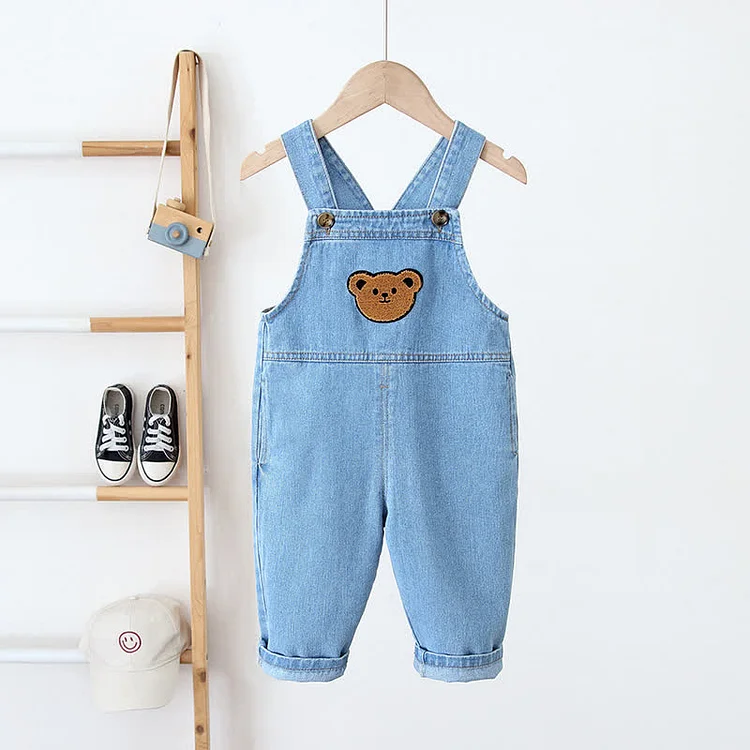 Baby Embroidered Bear Denim Suspender