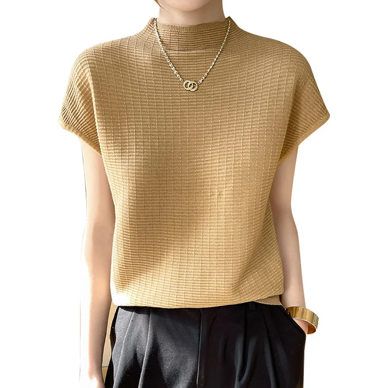 Churchf Churchf T-Shirt Women 2024 Spring Summer New Women's Half Sleeve Loose Show Thin Round Neck Knit Bottom Shirt Jacket Women