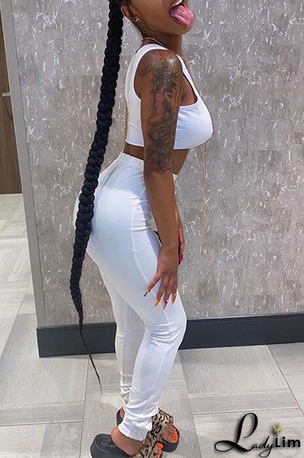 White Sexy Casual Solid Vests Pants O Neck Sleeveless Two Pieces