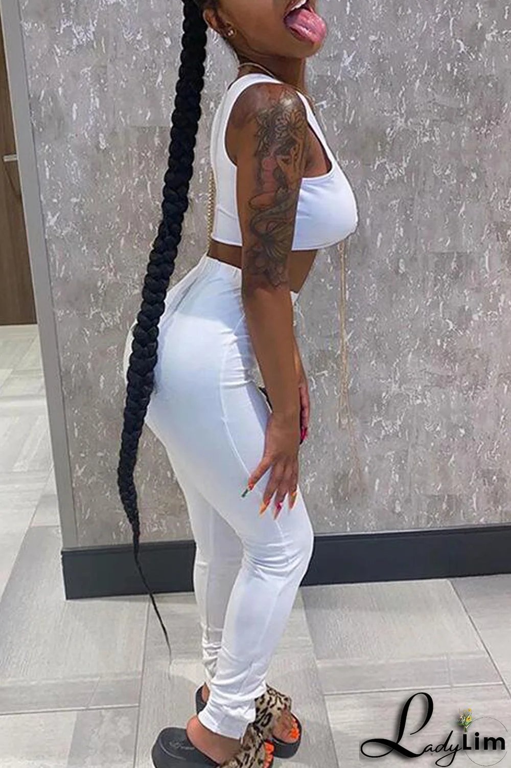 White Sexy Casual Solid Vests Pants O Neck Sleeveless Two Pieces