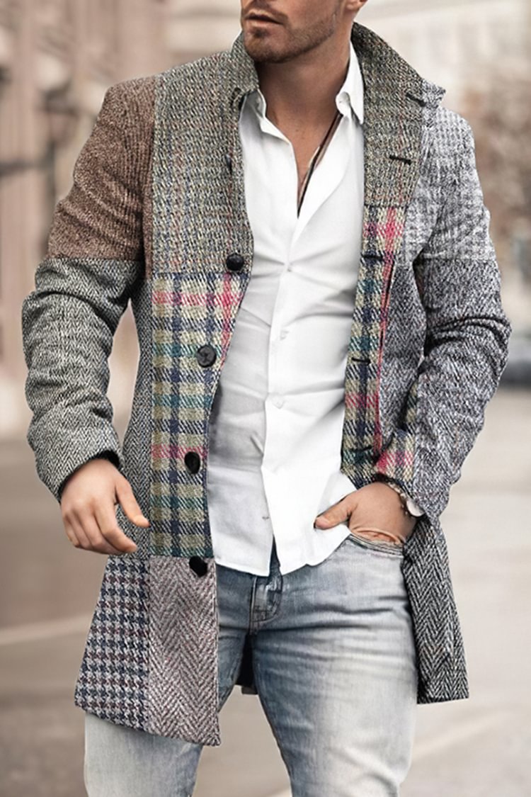 Tiboyz Classic Plaid Coat With Lapel Collar