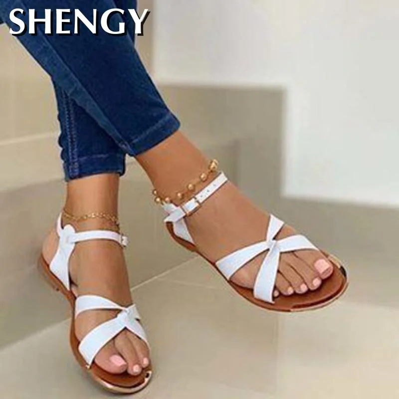 2020 Summer Women Flat Sandals Gold Open Toe Beach Shoes Gladiator Cross Strappy Ladies Sandals Zapatos Mujer Chaussure Femme