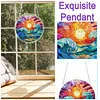 (18.5cm)DIY Acrylic Jigsaw Puzzle Window Hanging with Hanging Chain DIY Stained Glass Decoration Round Window Puzzle Decor for DIY Craft Project (Stained Glass Sea Wave)