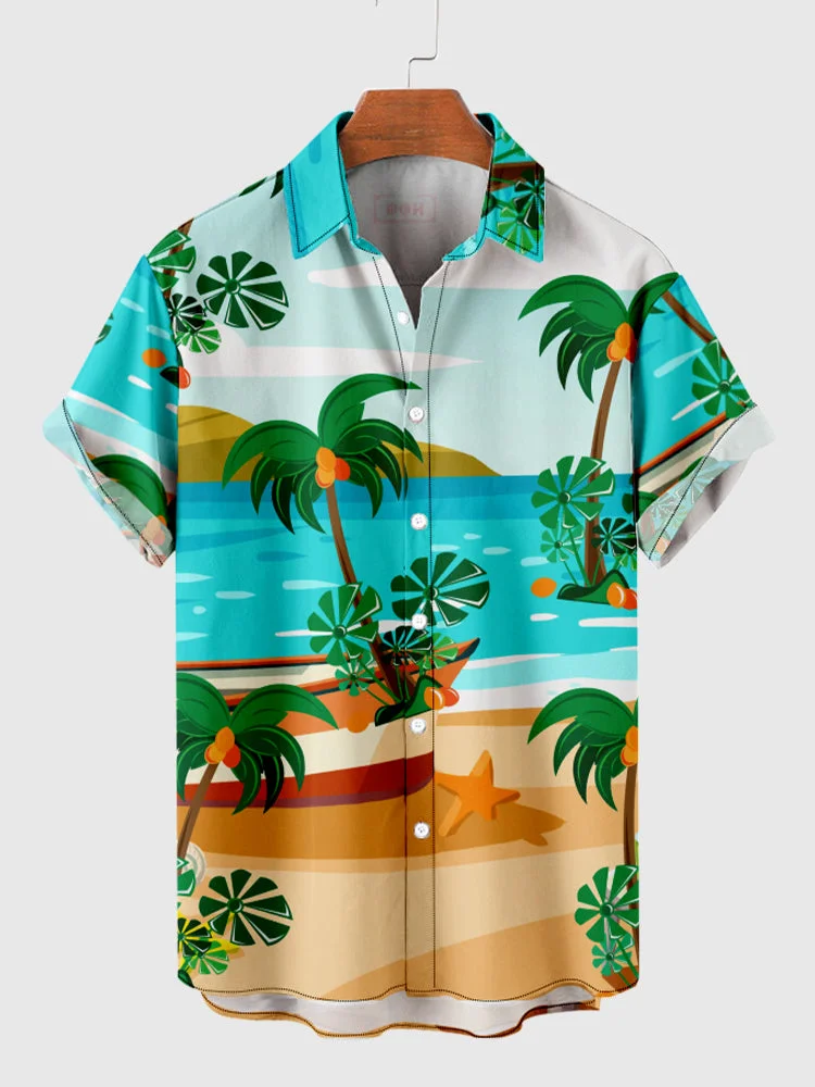 Full-Print Hawaiian Beach Printing Men's Short Sleeve Shirt