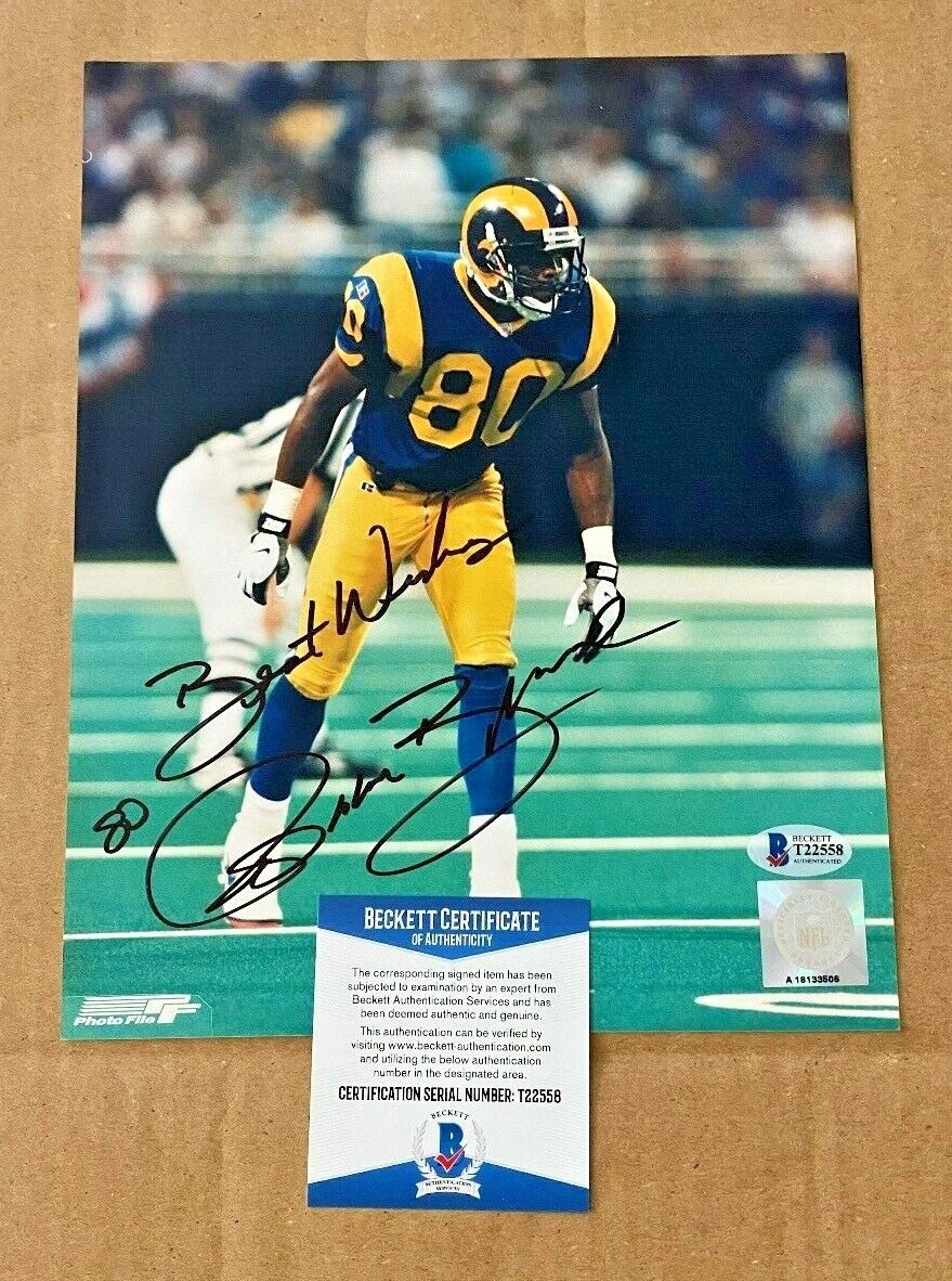 ISSAC BRUCE SIGNED 8X10 ST LOUIS RAMS Photo Poster painting BECKETT CERTIFIED