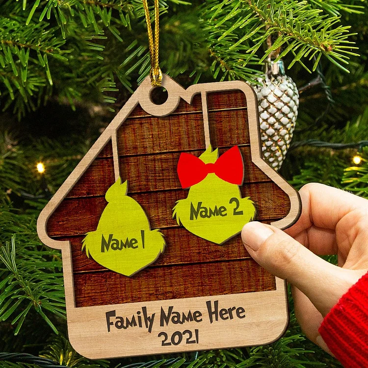 House Ornament for Family Custom 2 Names Wooden Ornament
