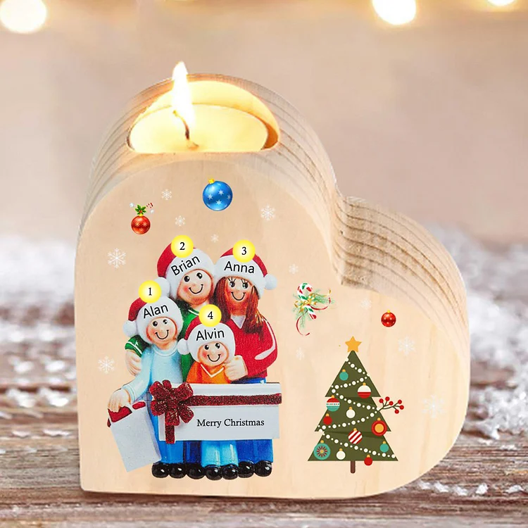 Christmas Wooden Candle Holder Doll 4 Personalized Names without Candle