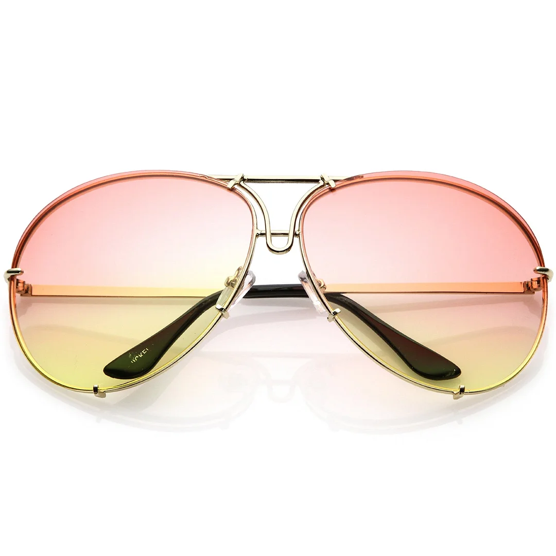 Oversize Aviator glasses Slim Metal Arms Color Tinted Gradient Lens 68mm