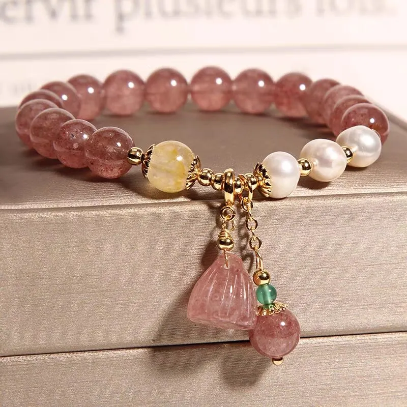 Strawberry Crystal Lotus Bracelet