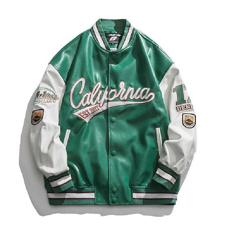 Baseball uniform leather jacket embroidery high street retro jacket couple jacket