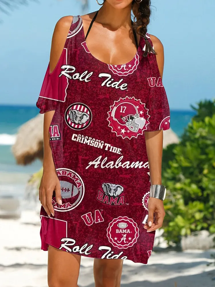 Alabama Crimson Tide Casual Loose Off Shoulder Dress