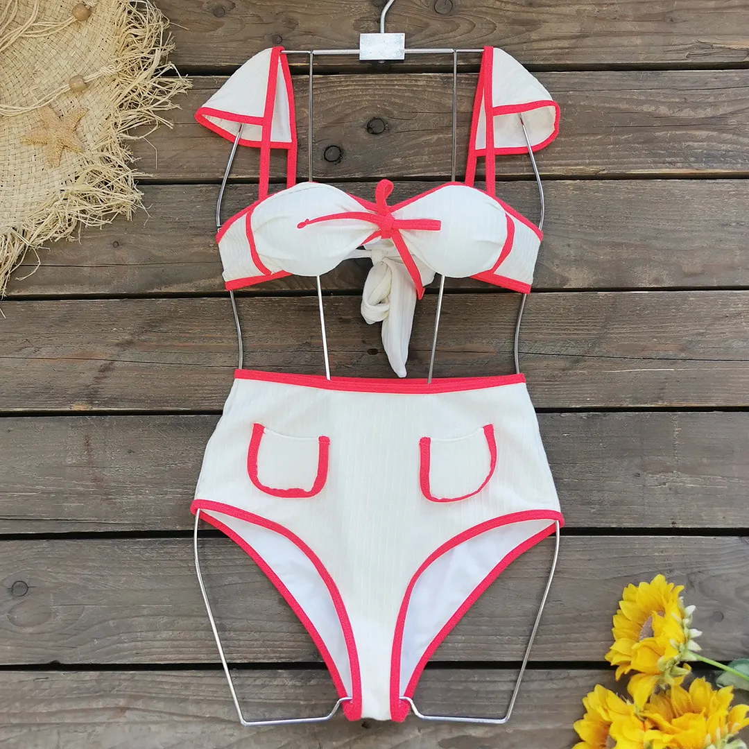 Churchf Solid-Color High-Waisted Bikini 2025 New Simple Split Swimsuit Lady Sexy Bikini